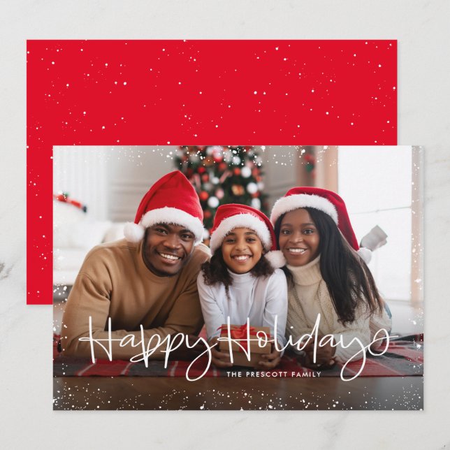 Cartes Pour Fêtes Annuelles Happy holiday simple snow frame photo card (Devant / Derrière)