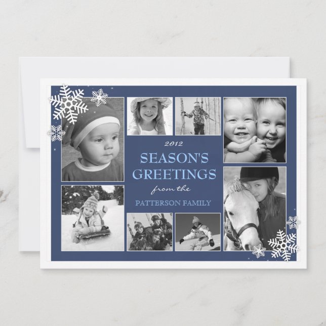 Cartes Pour Fêtes Annuelles Happy Holiday Snowflakes 8 Photo Collage en bleu (Devant)