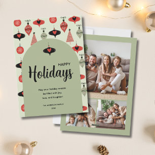 Cartes Pour Fêtes Annuelles Happy Holidays 3 Family Photo Collage Green Arch