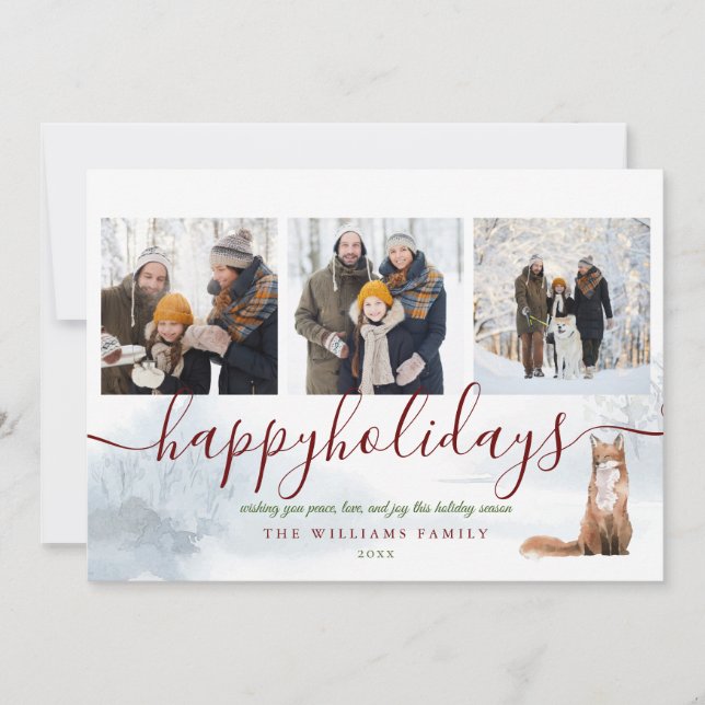 Cartes Pour Fêtes Annuelles Happy Holidays 3 Photo Collage Fox Christmas (Devant)