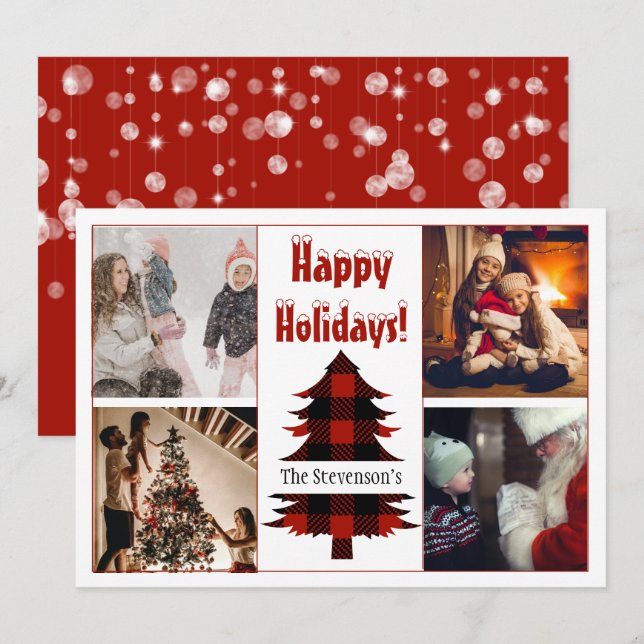 Cartes Pour Fêtes Annuelles Happy Holidays 4 Photo Collage Personnalisé (Devant / Derrière)