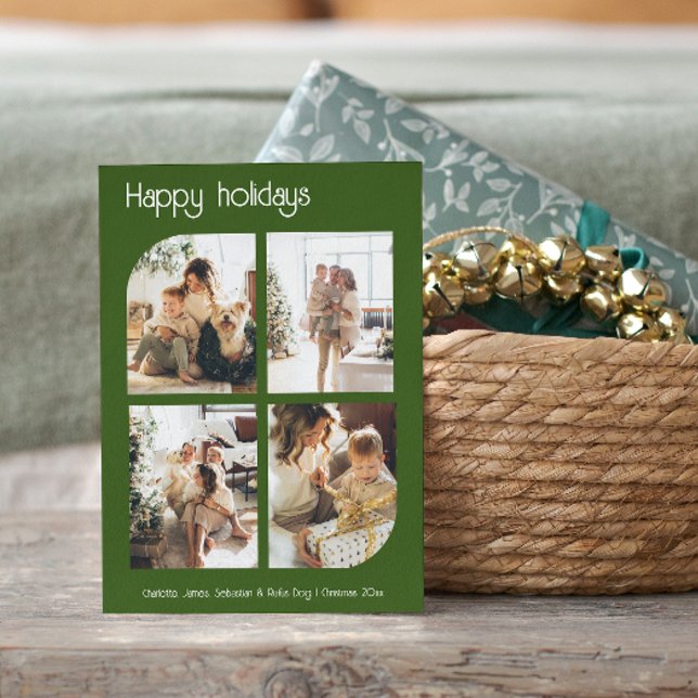 Cartes Pour Fêtes Annuelles Happy Holidays 4 Photo et texte Personnalisé (Happy Holidays 4 Photo and Text Personalized Holiday Cards by Ricaso. Add your own photographs)