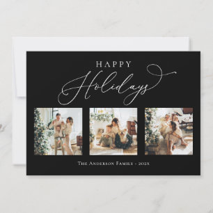 Cartes Pour Fêtes Annuelles Happy Holidays Black Multi Photo Collage