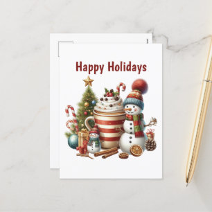Cartes Pour Fêtes Annuelles Happy Holidays café bonhomme de neige