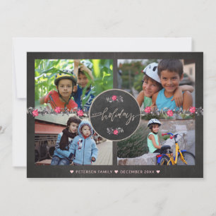 Cartes Pour Fêtes Annuelles Happy Holidays Chalkboard Poinsettia Photo Collage