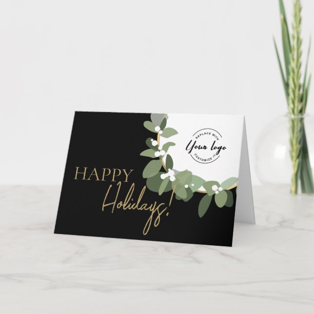 Cartes Pour Fêtes Annuelles Happy Holidays Company Logo Or noir Custom (Devant)