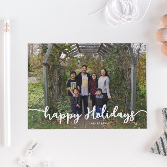 Cartes Pour Fêtes Annuelles Happy Holidays Family Photo Lettering Modern Chic (Créateur téléchargé)