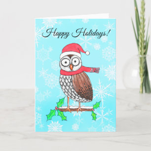 Cartes Pour Fêtes Annuelles Happy Holidays Festive Owl Santa Hat