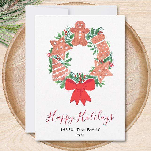 Cartes Pour Fêtes Annuelles Happy Holidays Gingerbread Cookie Wreath (Créateur téléchargé)