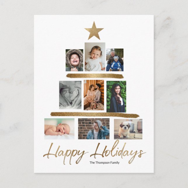 Cartes Pour Fêtes Annuelles Happy Holidays Gold Christmas Tree Photo Collage (Devant)
