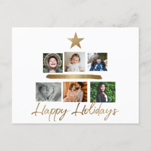 Cartes Pour Fêtes Annuelles Happy Holidays Gold Christmas Tree Photo Collage H