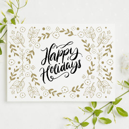 Cartes Pour Fêtes Annuelles Happy Holidays Gold Floral avec Branches & Blooms