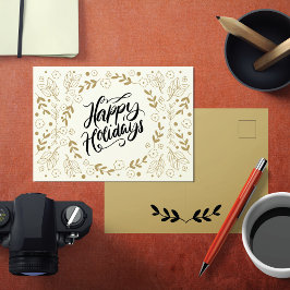 Cartes Pour Fêtes Annuelles Happy Holidays Gold Floral avec Branches & Blooms