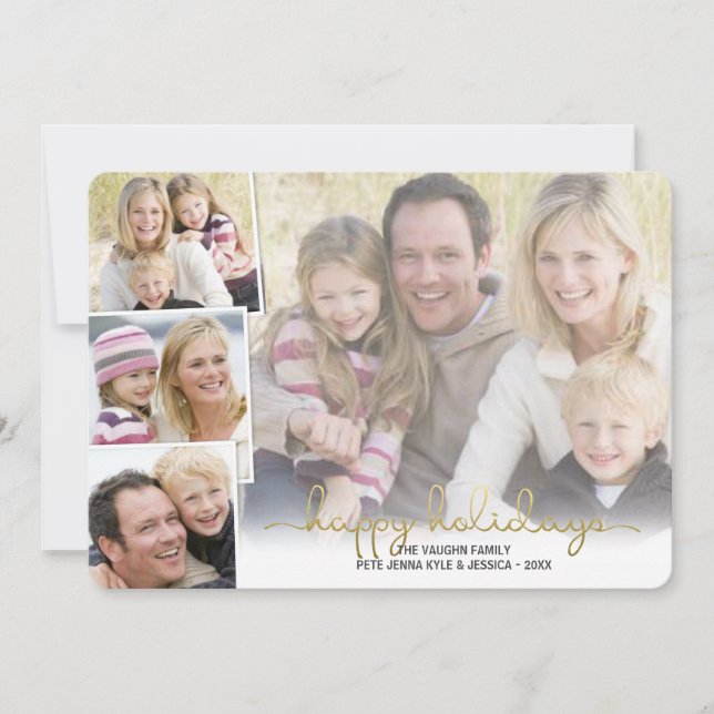 Cartes Pour Fêtes Annuelles Happy Holidays Gold Hand Lettré Photo Collage (Devant)