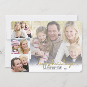 Cartes Pour Fêtes Annuelles Happy Holidays Gold Hand Lettré Photo Collage