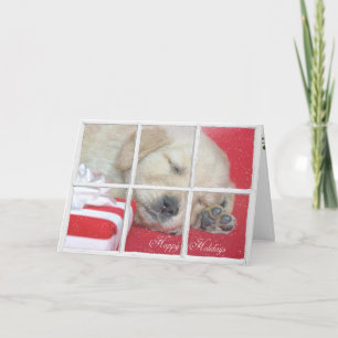 Cartes Pour Fêtes Annuelles Happy Holidays-golden retriever pup