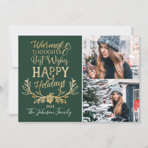 Cartes Pour Fêtes Annuelles Happy Holidays Green & Gold Festive famille Photos