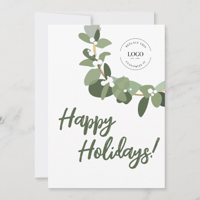 Cartes Pour Fêtes Annuelles Happy Holidays logo Business Wreath Green White (Devant)