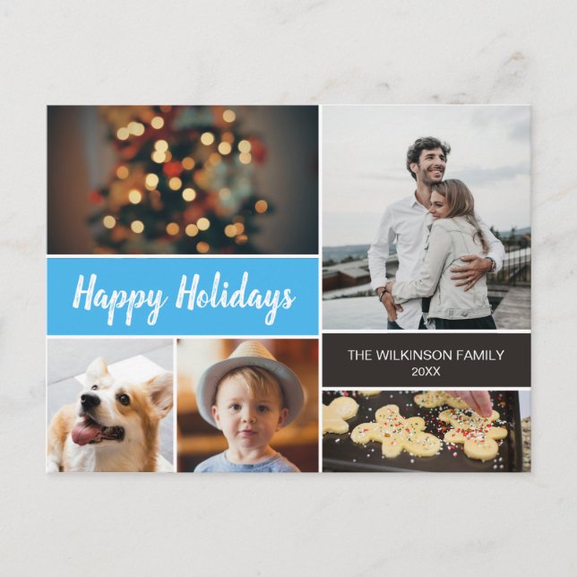 Cartes Pour Fêtes Annuelles Happy Holidays Photo Collage Blue Christmas (Devant)