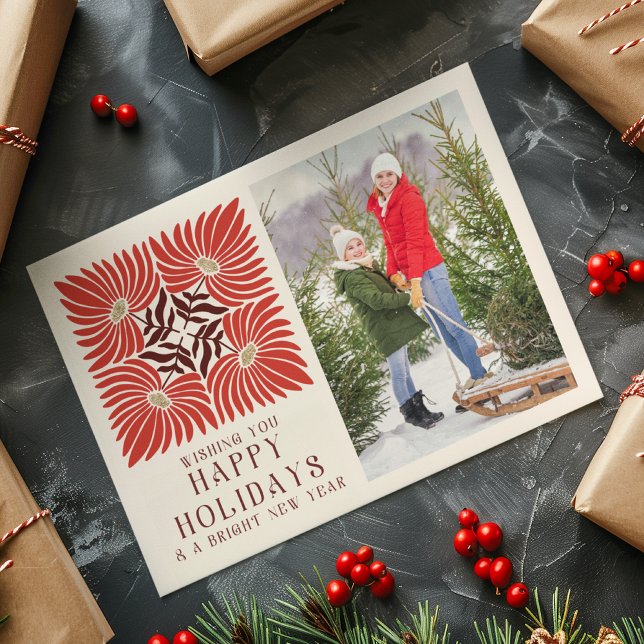 Cartes Pour Fêtes Annuelles Happy Holidays Photo Modern Bold Rouge Floral (Créateur téléchargé)