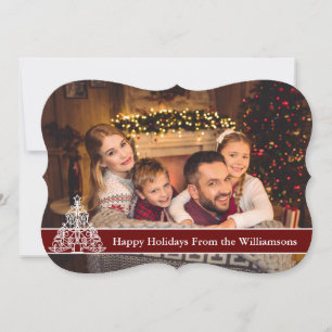 Cartes Pour Fêtes Annuelles Happy Holidays Photo White Outline Tree Fancy Trim
