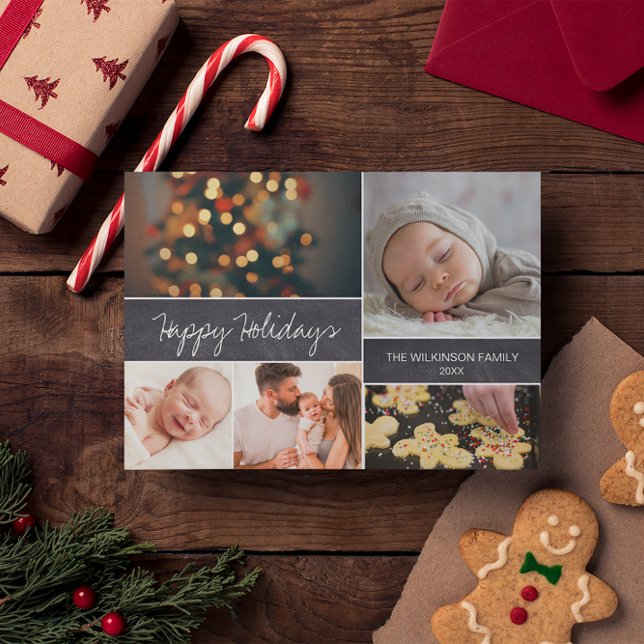Cartes Pour Fêtes Annuelles Happy Holidays Téléphone script Photo collage (Happy Holidays customizable photo collage family postcard. Edit the photos, message and address.)