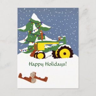 Cartes Pour Fêtes Annuelles Happy Holidays ! Tractor Postcard
