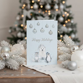 Cartes Pour Fêtes Annuelles   Happy Holidays Winter Arctic Animals 