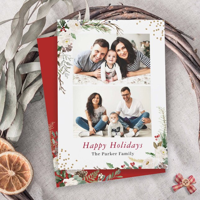 Cartes Pour Fêtes Annuelles Happy Holidays Winter Botanical Floral 2 (Créateur téléchargé)