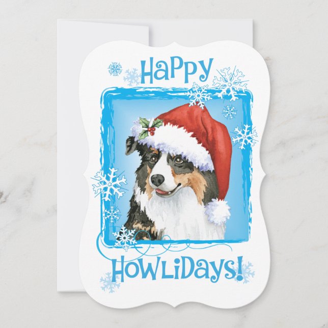 Cartes Pour Fêtes Annuelles Happy Howlidays Australian Shepherd (Devant)