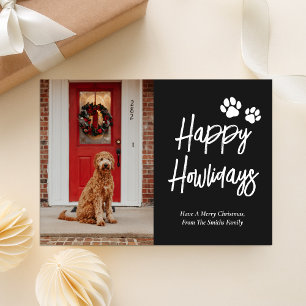 Cartes Pour Fêtes Annuelles Happy Howlidays Black Calligraphy Pet Photo