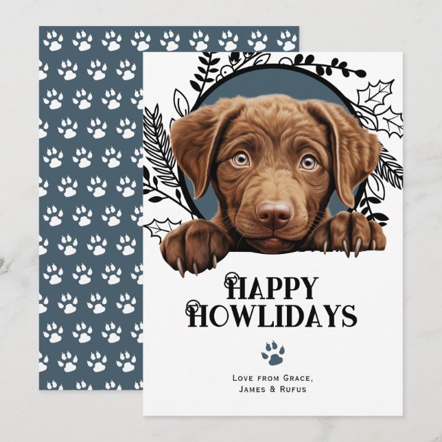 Cartes Pour Fêtes Annuelles Happy Howlidays chesapeake bay retriever dog (Devant / Derrière)