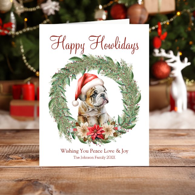 Cartes Pour Fêtes Annuelles Happy Howlidays Cute English Bulldog (Créateur téléchargé)