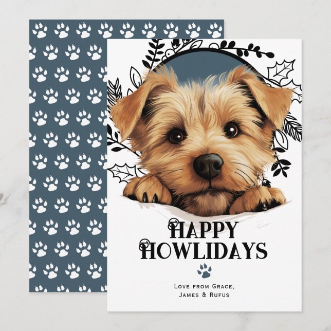 Cartes Pour Fêtes Annuelles Happy Howlidays Norfolk Terrier Dog (Devant / Derrière)