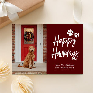 Cartes Pour Fêtes Annuelles Happy Howlidays Red Calligraphy Pet Photo
