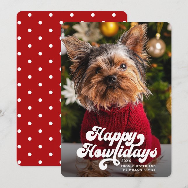 Cartes Pour Fêtes Annuelles Happy Howlidays Simple Fun Modern Photo Dog (Devant / Derrière)