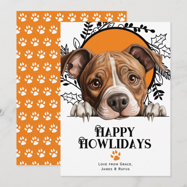 Cartes Pour Fêtes Annuelles Happy Howlidays Staffordshire Terrier Chien (Devant / Derrière)