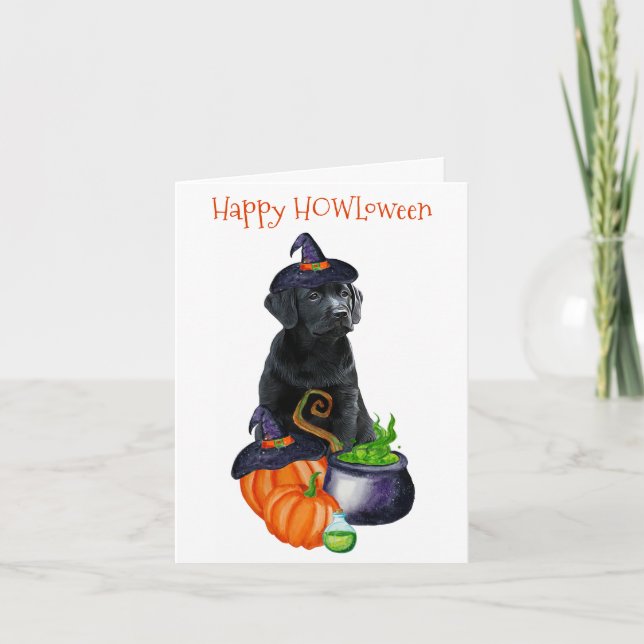 Cartes Pour Fêtes Annuelles Happy HOWLoween mignon Black Labrador Chien chiot (Devant)