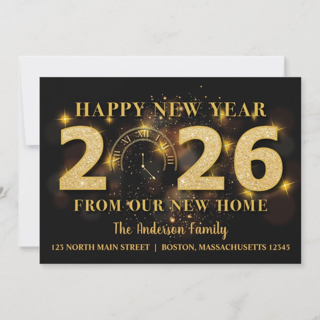 Cartes Pour Fêtes Annuelles Happy New Year 2026 Holiday Moving Announcement (Devant)