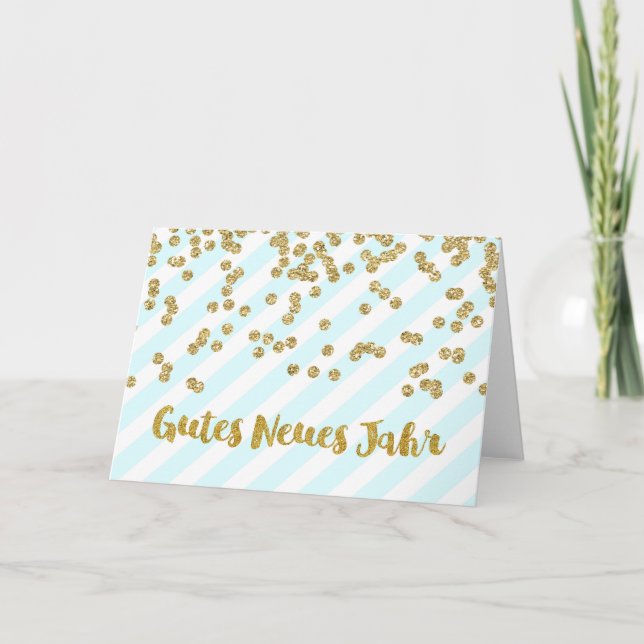 Cartes Pour Fêtes Annuelles Happy New Year Gold Confeti Blue Stripes German (Devant)