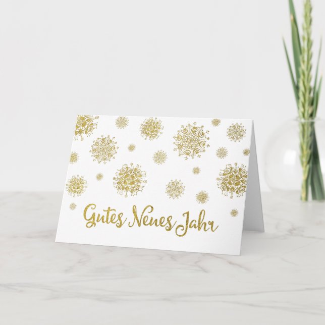 Cartes Pour Fêtes Annuelles Happy New Year Gold White Snowflakes German (Devant)