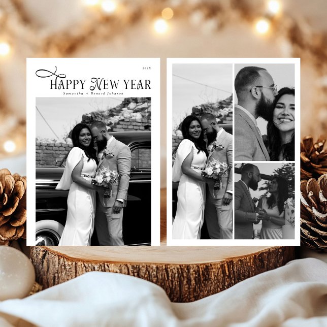 Cartes Pour Fêtes Annuelles Happy New Year Modern Chic Stylish Photo Collage (Créateur téléchargé)