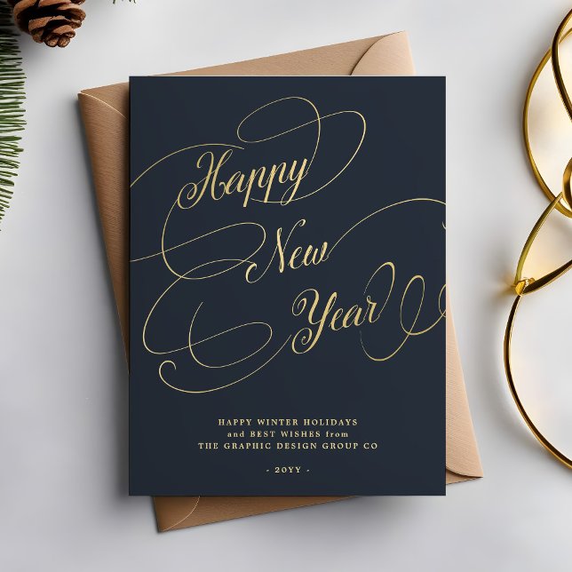 Cartes Pour Fêtes Annuelles Happy New Year or script entreprise entreprise (Créateur téléchargé)