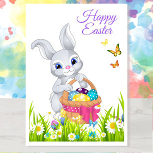 Cartes Pour Fêtes Annuelles Happy Pâques Panier lapin Personnaliser le nom