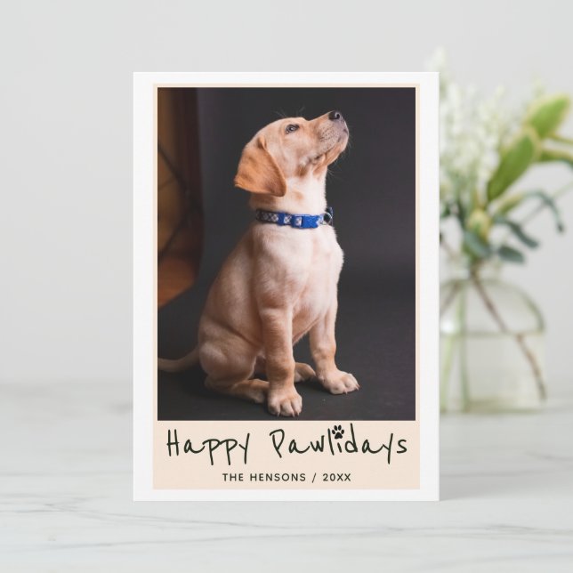Cartes Pour Fêtes Annuelles Happy Pawlidays Funny Pun Pet Photo (Debout devant)