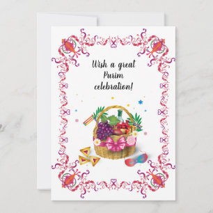 Cartes Pour Fêtes Annuelles Happy Purim Festival Hamantaschen & Gragger Hébreu