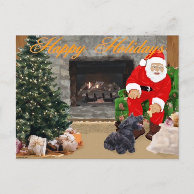 Cartes Pour Fêtes Annuelles Happy Scottish Terrier & Père Noël (Devant)