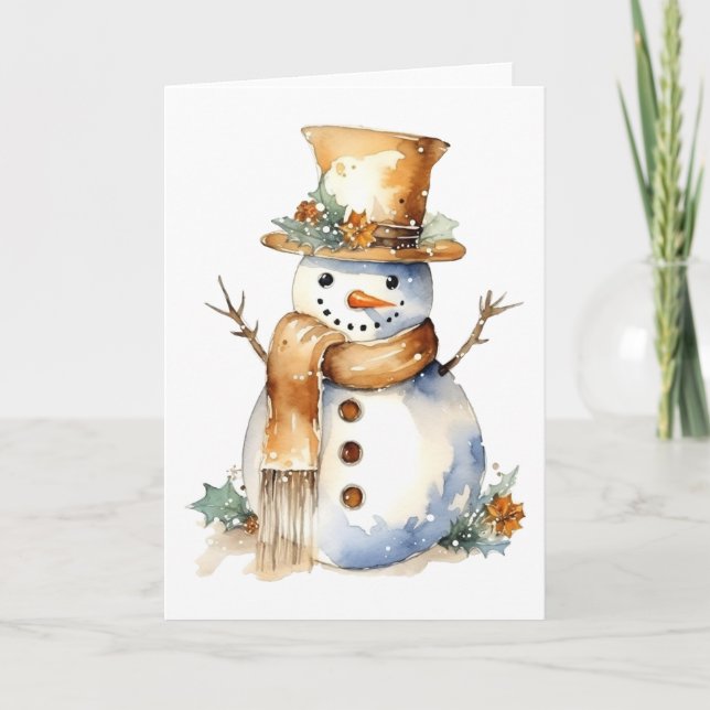 Cartes Pour Fêtes Annuelles Happy Snowman avec Gold Accents BLANK (Devant)