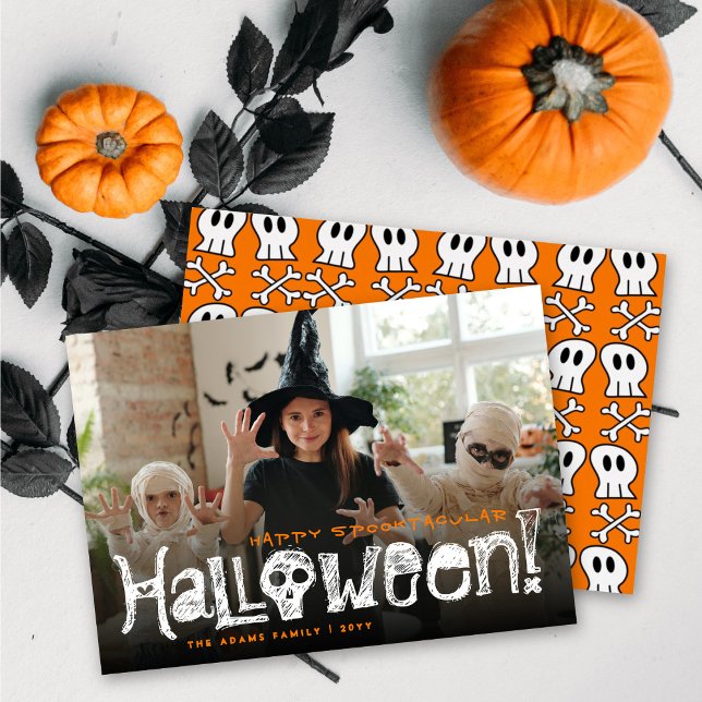 Cartes Pour Fêtes Annuelles Happy Spooktacular Halloween Skulls & Bones Photo (Créateur téléchargé)