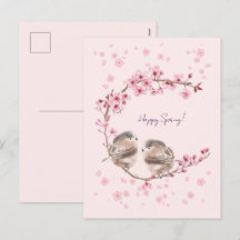 Happy Spring! 桜とかわいいすずめの春のあいさつ♡